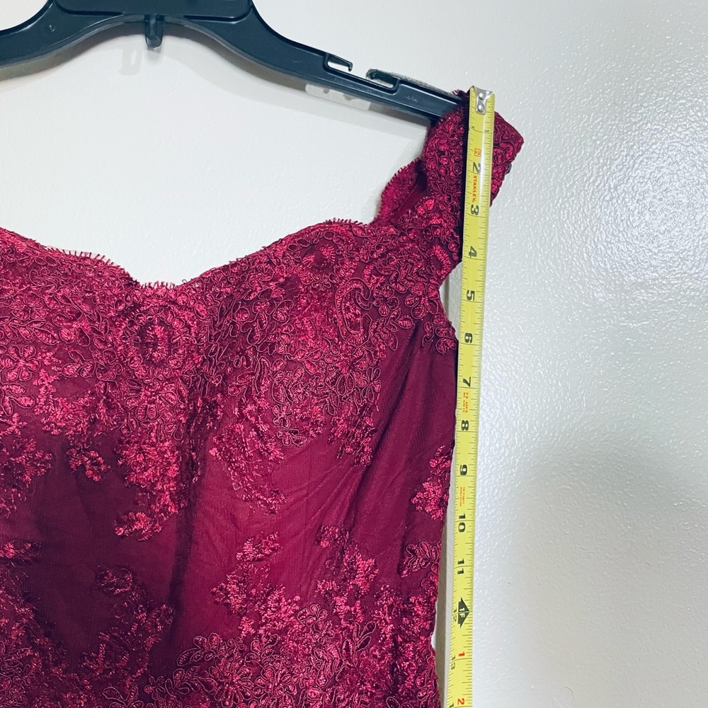 Off-Shoulder Burgundy Evening Gown - Picture 5 of 13